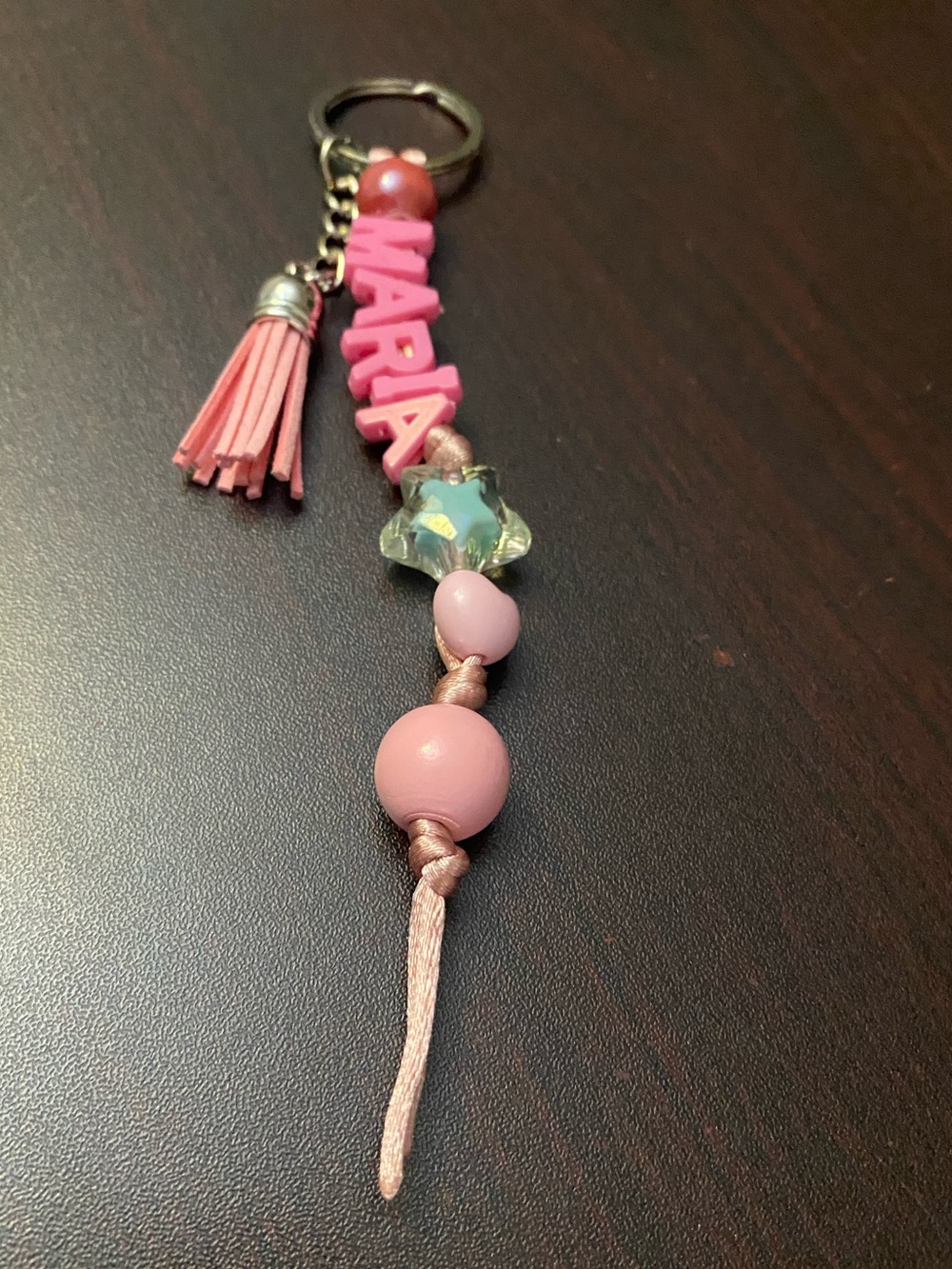 Personalized Name Maria Pink Beaded Key with Tassel